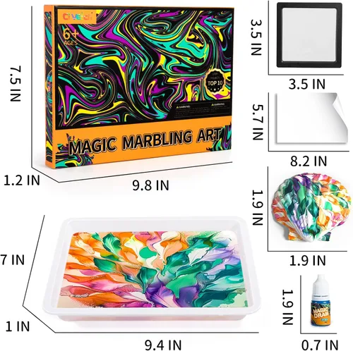 Vista 7 de Ci Vetch Kit de pintura de mármol de agua para niños, artes y manualidades, no tóxico, de 3 a 12 años, incluye 6 colores, 10 hojas, herramientas, 12