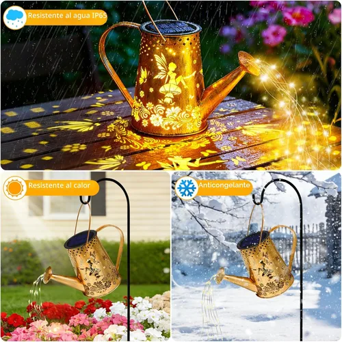 Vista 5 de YJFWAL Regadera solar con luces, regalos únicos para mamá, abuela, mujer, cumpleaños, impermeable, regalos de jardinería, regadera con luces