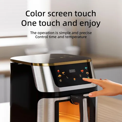 Vista 6 de Freidora de aire digital inteligente, gran capacidad de 10L, acero inoxidable con pantalla táctil y ventana visual, electrodoméstico de cocina