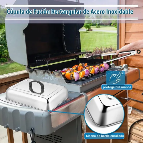 Vista 4 de HaSteeL Cubierta rectangular para untar queso, de acero inoxidable, tapa de tapa de vapor para queso, accesorios resistentes para parrilla