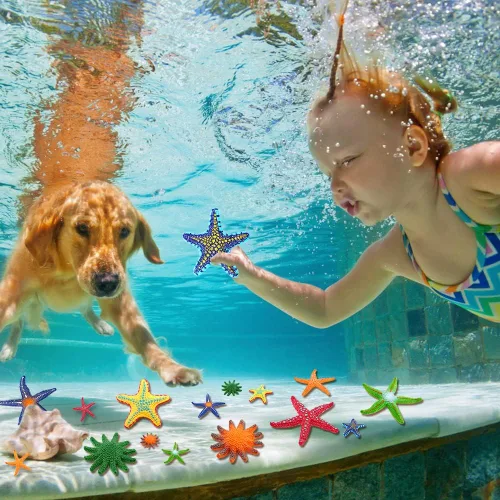 Vista 4 de YUJUN 16 juguetes grandes de piscina de buceo, playa colorida estrella de mar de verano natación bajo el agua, juguetes de piscina de goma suave