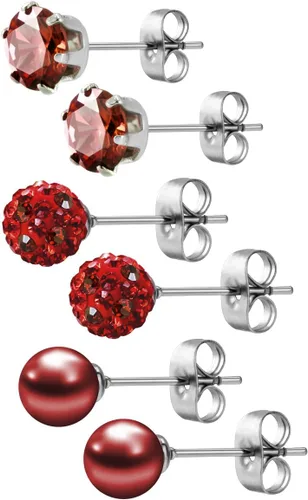 Vista 24 de JewelrieShop - Juego de aretes de tuerca de acero inoxidable con circonitas cúbicas y perlas de imitación, 3 pares de 0.236 in