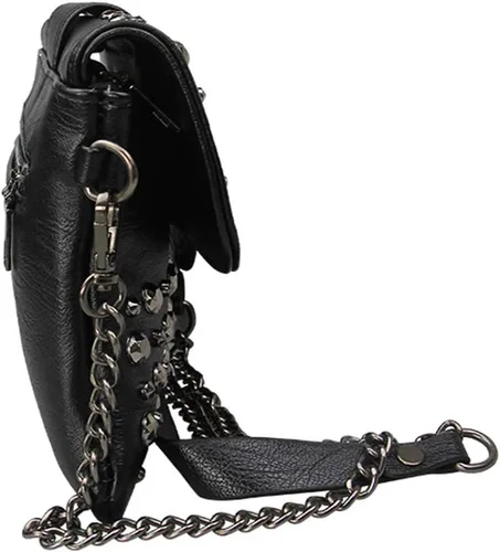 Vista 5 de Bolso de mano con remache punk para mujer, bolso de hombro de piel sintética, bolso de mano con asa superior, color negro, Negro -, Desmontable
