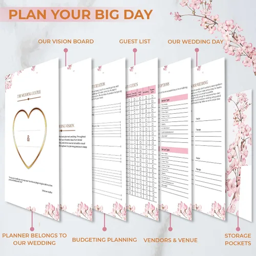 Vista 4 de Hermoso planificador de boda nupcial – 9 x 11 pulgadas planificador de bodas libro y organizador con 5 secciones con pestañas, 144 páginas