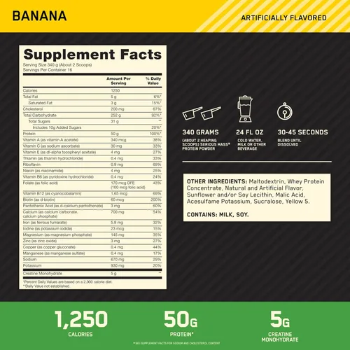 Vista 2 de Proteína para ganar peso Serious Mass Gainer de Optimum Nutrition, 1054620, Banana, 1, 1