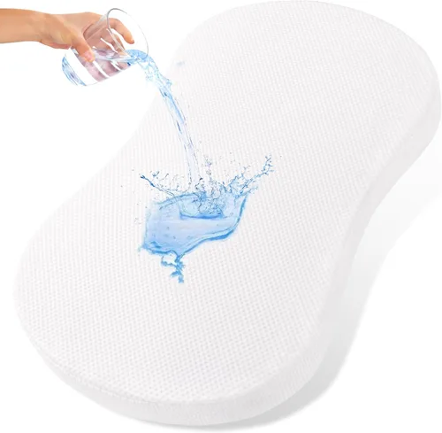 Vista 12 de Pro Goleem Colchón de moisés 30x15 ovalado, almohadilla de repuesto impermeable para bebé, inserto de espuma de apoyo firme con funda de viscosa
