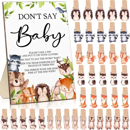 Vista 14 de Unittype 51 Piezas No Digas Bebé Juego de Baby Shower Regalos Incluye Letrero de Baby Shower Tema Abeja y 50 Mini Pinzas de Ropa de Abeja para Niños