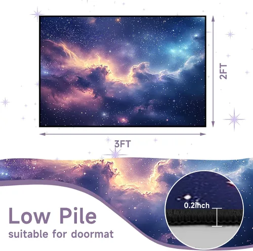 Vista 2 de Alfombra galaxia de 2 x 3 pies para habitación de niños, alfombra de cielo estrellado de pelo bajo, antideslizante, lavable, alfombra nebulosa