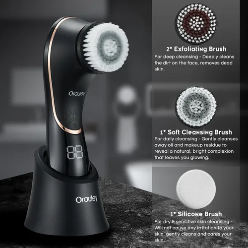 Vista 3 de Cepillo de limpieza facial, limpiador facial eléctrico recargable, IPX-7, limpiador giratorio impermeable para exfoliación, masaje y limpieza