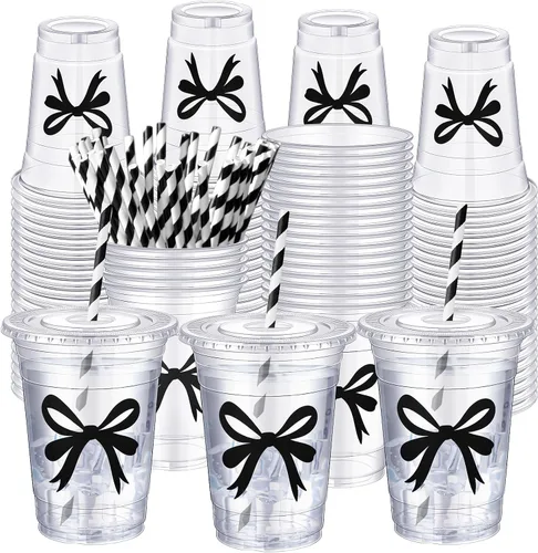 Vista 9 de Sliner - 50 vasos de plástico desechables de 16 onzas con pajilla, lazo