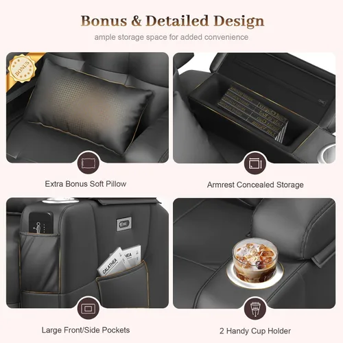 Vista 67 de Sofá de Dos Plazas Reclinable, Sofá Reclinable de Masaje con Gran Capacidad de Peso, Silla de Dos Plazas para RV en Liquidación con Consola, USB