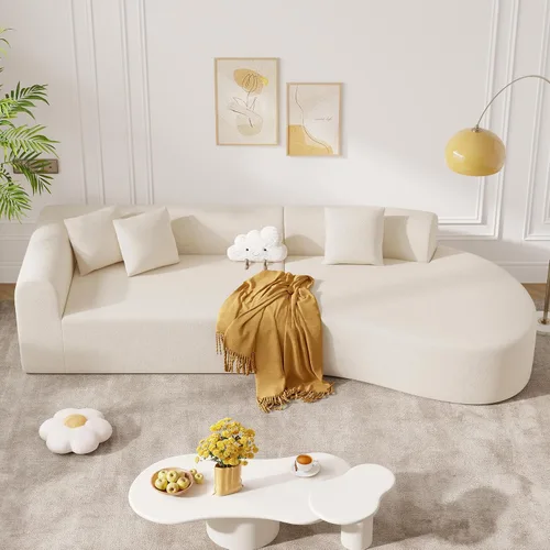 Vista 12 de Sofá modular modular de 126 pulgadas, moderno sofá curvado de nube con asiento profundo, sofás tapizados de gran tamaño para sala de estar, no Beige