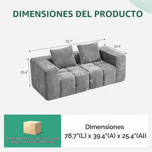 Vista 2 de Sofá de dos plazas seccional modular sin armazón de 78.7 pulgadas, sofá nube capitoné con asiento profundo, sofá de chenilla para sala de estar claro