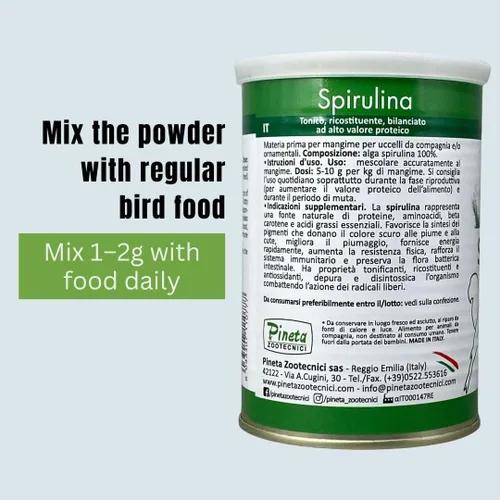 Vista 8 de PINETA Spirulina en polvo orgánico 7.05 oz – Suplemento de espirulina para aves canarias y granívoras – 100% natural, suplemento de apoyo