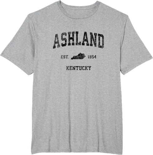 Vista 48 de Ashland Kentucky KY Vintage Sports Design Camiseta de impresión negra Asfalto