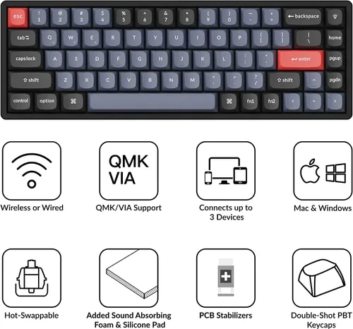 Vista 2 de Keychron K6 Pro QMKVIA Teclado mecánico inalámbrico, marco de aluminio intercambiable en caliente, teclado programable personalizado