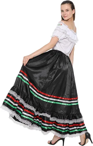 Vista 5 de FantastCostumes Vestido tradicional mexicano para mujer, vestido de encaje con flores de Senorita, disfraz de fiesta, vestido español