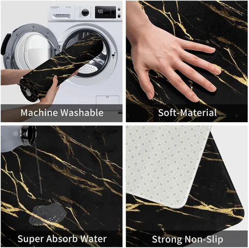Vista 5 de Alfombras de baño negras y doradas para decoración de baño, alfombra de baño de mármol absorbente, alfombra antideslizante para piso, alfombras