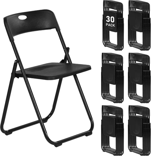Vista 9 de Paquete de 6 sillas plegables de plástico negro, silla plegable Nuevo Negro