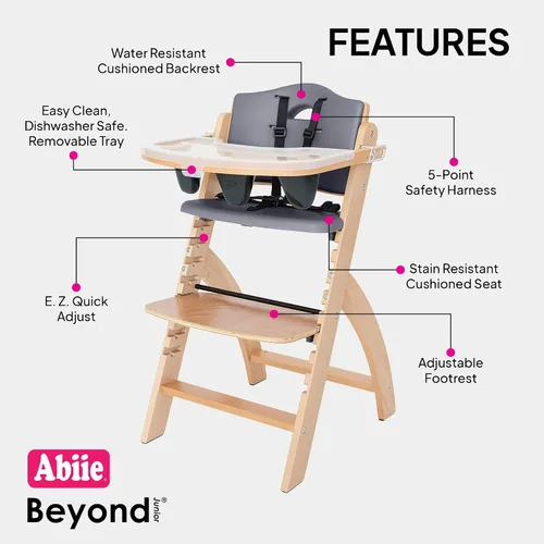 Vista 2 de Silla alta de madera Abiie Beyond Junior con bandeja - Trona ajustable y convertible para bebés y niños pequeños - De 6 meses a 113 kg - Resistente