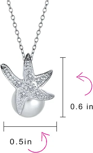 Vista 5 de Náutica novia CZ playa destino boda perla blanca simulada 0.315 in conjunto de joyería collar estrella de mar colgante Lariat pendientes para damas