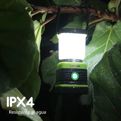 Vista 7 de Linterna de camping LED recargable, luces de camping Consciot, 1000 lúmenes, 4 modos de luz, banco de energía de 4400 mAh, luces de tienda