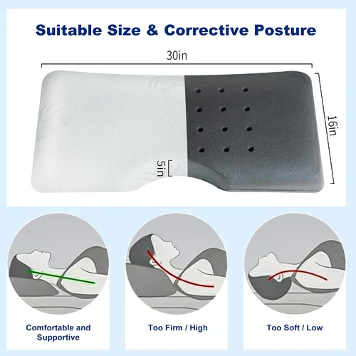 Vista 6 de MLILY Almohada cervical para dormir de lado, almohada cervical para el dolor de cuello, almohada de espuma viscoelástica con infusión de carbón