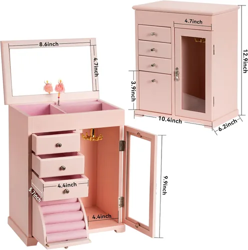 Vista 7 de Miratino Joyero musical para niñas, joyero para niños con bailarina giratoria, cajas grandes de madera de 5 capas de joyería y organizadores