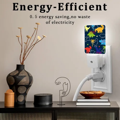 Vista 7 de Luz nocturna de dinosaurio, lámpara nocturna de pared enchufable con sensor de atardecer a amanecer, lámpara LED de 0.5 W de eficiencia energética
