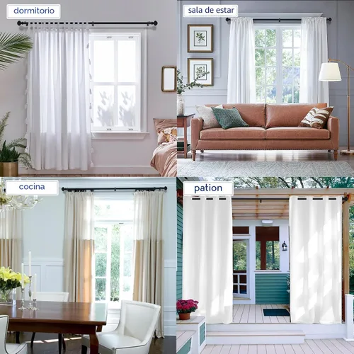 Vista 6 de Barras de cortina para ventanas de 48 a 84 pulgadas, 3/4 pulgadas, barra de cortina decorativa ajustable resistente con remates modernos, barras