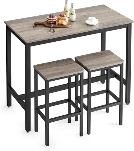 Vista 9 de VASAGLE - Juego de mesa de bar y sillas, mesa cuadrada con 2 taburetes, juego de pub para comedor para 2, ahorro de espacio para cocina, desayuno