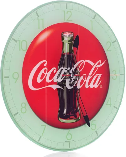 Vista 4 de Mark Feldstein & Associates Botella de Coca Cola Redondo Vintage Botón Rojo Logo 12 x 12 Reloj de Pared de Vidrio