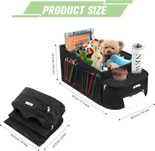 Vista 2 de FUNNy elf Organizador de asiento de pasajero, almacenamiento plegable para automóvil con particiones y 4 portavasos para asiento delantero o trasero