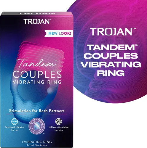 Vista 2 de TROJAN Vibraciones Tándem Anillo vibratorio para parejas, masajeador personal, 1 unidad, violeta
