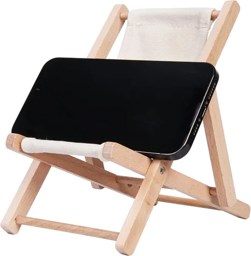 Vista 2 de Mini soporte de madera para silla de playa, soporte plegable para teléfono celular para escritorio, novedoso soporte de teléfono compatible