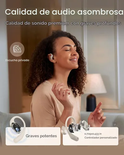 Vista 5 de SHOKZ OpenFit - Auriculares True Wireless Bluetooth de Oreja Abierta con Micrófono, Auriculares con Ganchos para los Oídos, Resistente al Sudor
