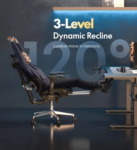 Vista 8 de FLEXISPOT Sentinel Ergonomic Gaming Chair Charcoal Dual-Wing Adaptive Lumbar,Adjustable Armrests,Recline &Tilt Function,Adjustable Backrest,for