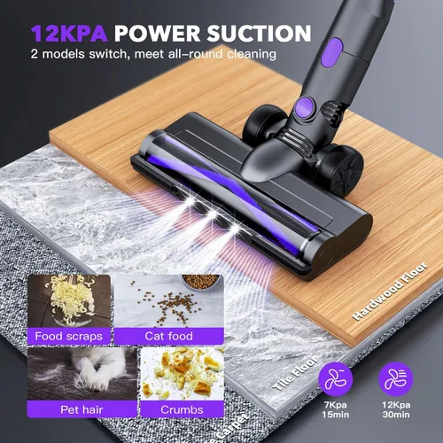 Vista 3 de WLOTPO Aspiradora ligera, recargable e inalámbrica para suelos de madera (morado claro)