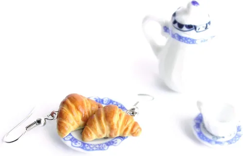 Vista 3 de Croissant Bread Dangle Earrings For Women Teens Girls French Paris Handmade GiftsLa Nostalgie Jewelry