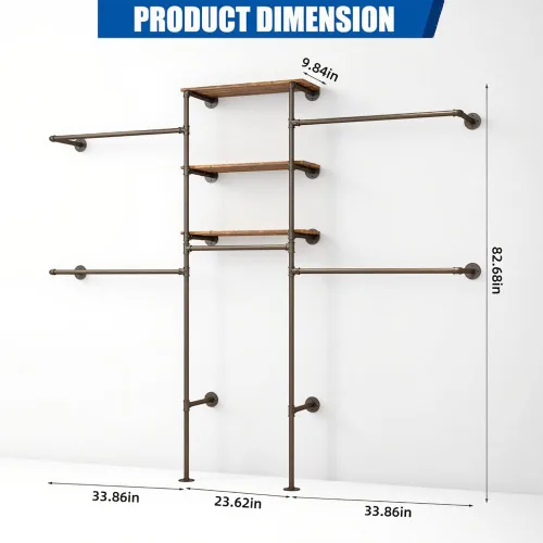 Vista 3 de KaKaBB Perchero de ropa estilo tubería industrial - Perchero de ropa de alta resistencia para montar en la pared, sistema de armario en esquina