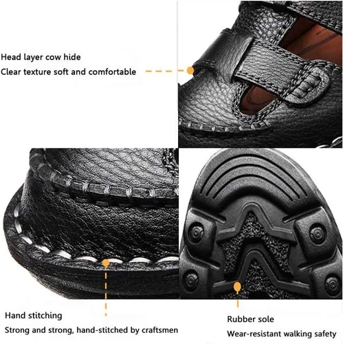 Vista 2 de ZHNSHM Sandalias de cuero con punta cerrada para hombre, estilo casual, de verano, para pescador, zapatos de playa ajustables, Negro