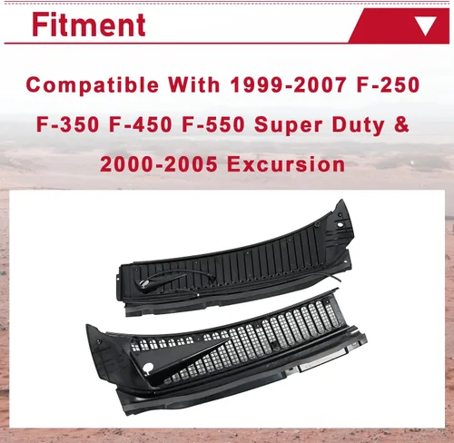 Vista 2 de HECASA Rejilla de ventilación para limpiaparabrisas Compatible con Ford F250 F350 F450 F550 Super Duty 1999-2007 y Ford Excursion 2000-2005