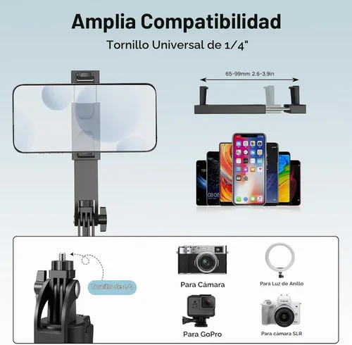 Vista 7 de Trípode de seguimiento automático de cara de 70.9 pulgadas para iPhone con luz, rotación de 360 grados que sigue tu movimiento, trípode de teléfono