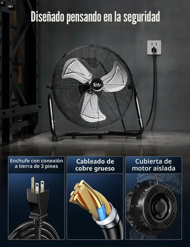 Vista 6 de Simple Deluxe - Ventilador industrial de piso, de metal resistente y alta velocidad, 3 velocidades, 12 pulgadas, color negro