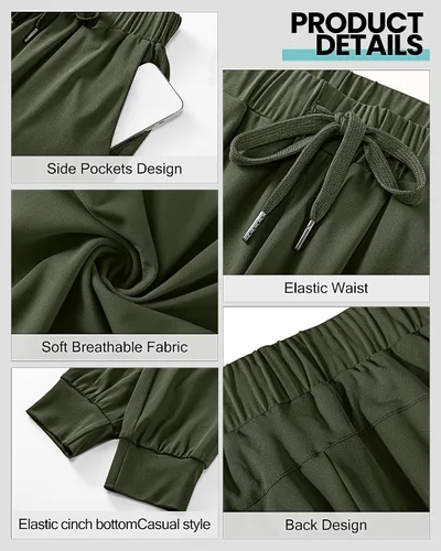 Vista 5 de 2 piezas de pantalones deportivos para mujer, pantalones deportivos de descanso con cordón, pantalones deportivos de cintura alta con bolsillos
