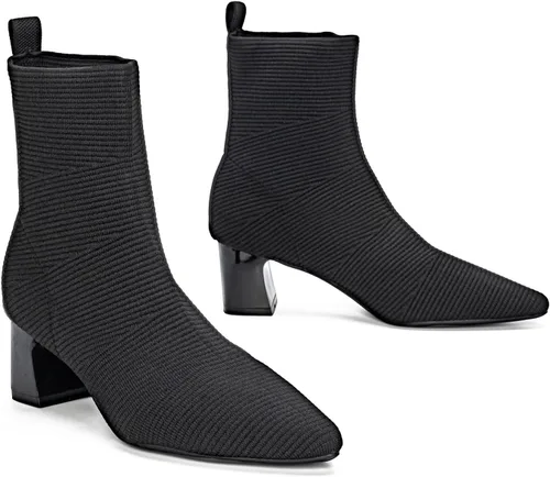 Vista 6 de Women's Ankle Boots Comfortable Pointed Toe Breathable Sock Knit Low Heel Fall Work Office Booties