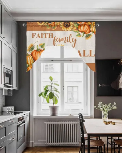 Vista 4 de Cortinas de cocina con cenefa de girasol y calabaza, cenefa con bolsillo para barra, paneles de cortina para dormitorio, sala de estar, baño