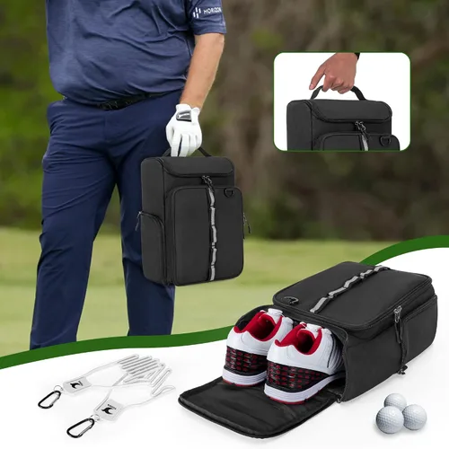 Vista 5 de GOBUROS Bolsa para zapatos de golf con capacidad para un par de zapatos de hombre de EE. UU. 14, portador de zapatos de golf con soportes