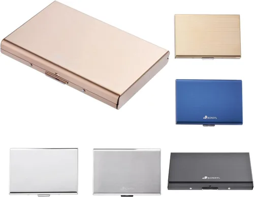 Vista 37 de BONSYL® Soporte para tarjetas de crédito, cartera delgada de metal con bloqueo RFID, con 6 ranuras para tarjetas, para mujeres y hombres.