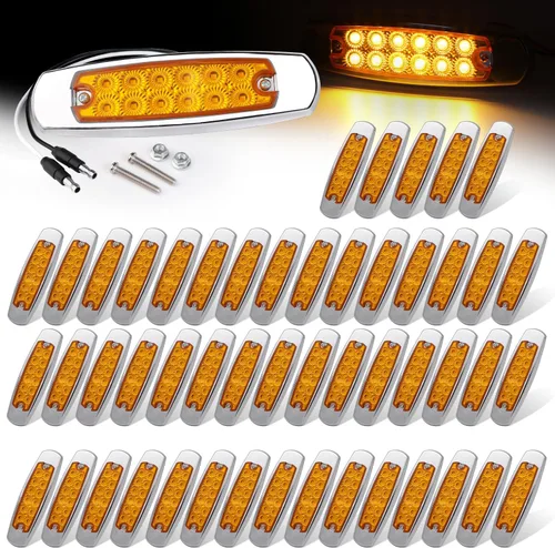 Vista 14 de Paquete de 20 (10 ámbar + 10 rojo) Luces LED de marcador lateral de 12 V con enchufe de 2 cables (CC), 12 luces LED para guardabarros, montaje